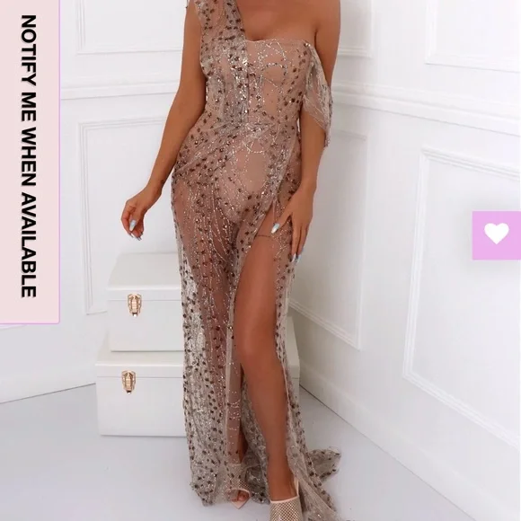 Dressmezee | Dresses | Never Worn Dressmezee Diamond Nights Glitter Mesh Maxi  Dress Bronze | Poshmark
